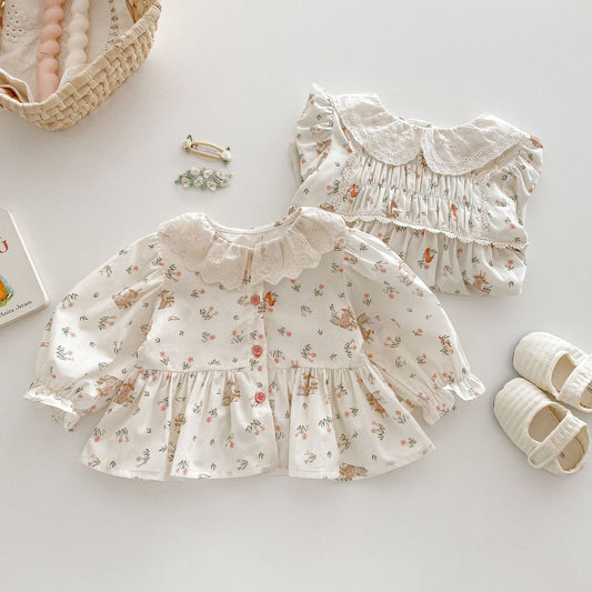 Vestido Princesa Floral Estilo Coreano con Conejo para Bebé - Image 2