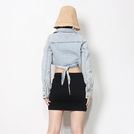 Chaqueta Denim Cropped con Cordones Laterales - Image 2