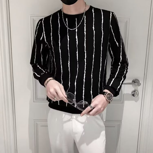 Suéter Ajustado a Rayas Cuello Redondo para Hombre - Image 2