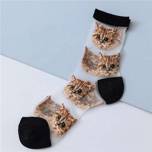 Calcetines de Seda para Mujer con Diseño Gato y Personalidad Dulce - Image 2