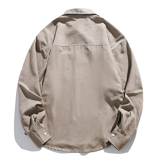 Camisa Retro Americana de Gamuza Manga Larga Hombre Oversize Versátil - Image 2