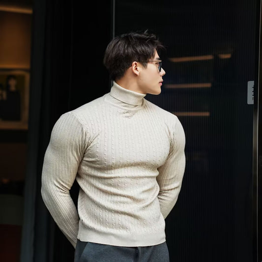 Suéter Tejido Retorcido Cuello Alto Slim Fit Hombre - Image 2