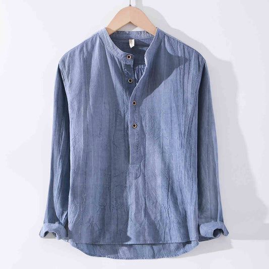 Camisa de Lino Manga Larga con Cuello Mao Estilo Retro - Image 2