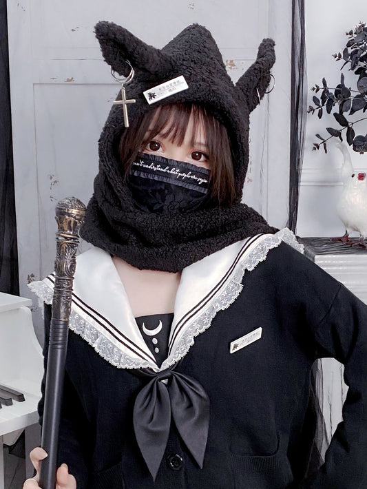 Bufanda Larga de Lana de Cordero con Cadena de Orejas de Conejo Punk - Image 2