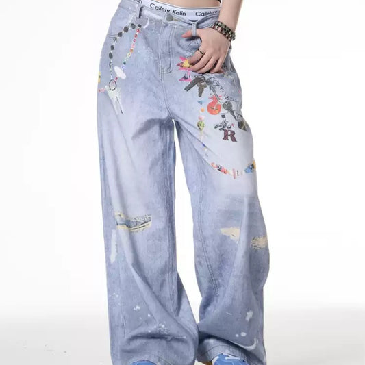 Jeans Anchos Desteñidos con Diseño Artesanal para Mujer - Estilo Verano - Image 2
