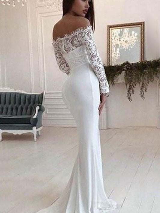 Vestido de Novia Elegante con Hombro Descubierto y Encaje de Manga Larga - Image 2