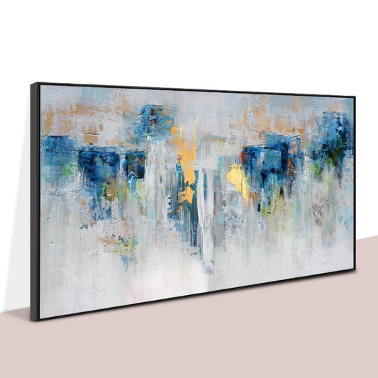Cuadro Abstracto Azul y Oro Pintura al Óleo Moderna para Sala de Estar - Image 2