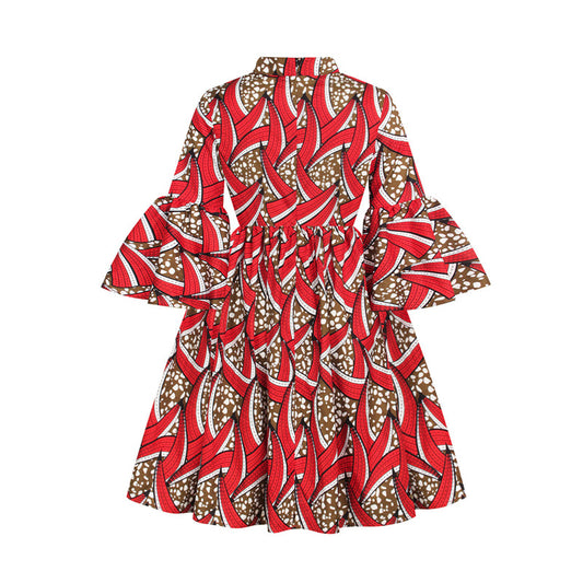 Vestido Otoñal para Mujer con Mangas Volantes Tres Cuartos e Impresión Digital - Image 2