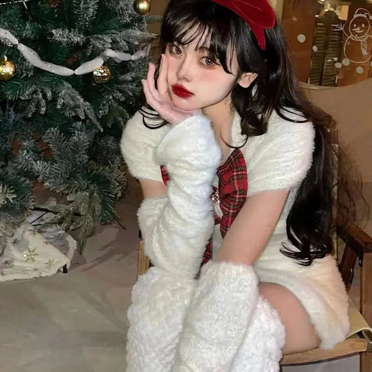 Vestido de Fiesta Navideño Elegante con Hombros Descubiertos y Lazo Rojo - Image 2