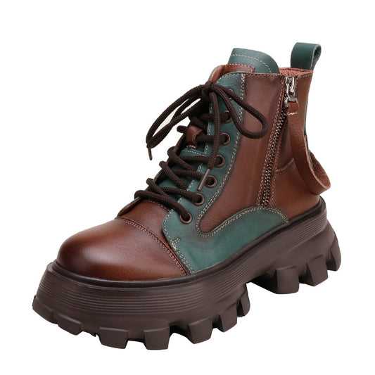 Botas Martin Vintage de Cuero con Suela Gruesa y Bloques de Color - Image 2