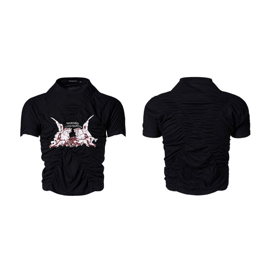 Camisa Estampada Slim Fit Negra de Manga Corta para Hombre - Image 2