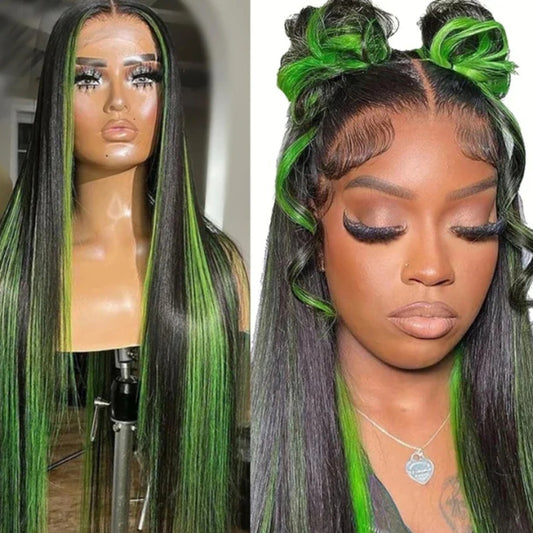 Peluca Lace Wig Cabello Liso con Highlights Verde - Image 2