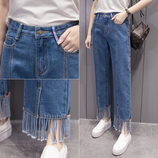 Pantalón Denim Ancho con Flecos - Largo 7/8 - Image 2