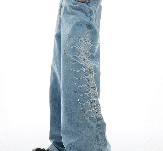 Jeans Retro Vintage con Remaches Metálicos y Detalles Backbone - Image 2