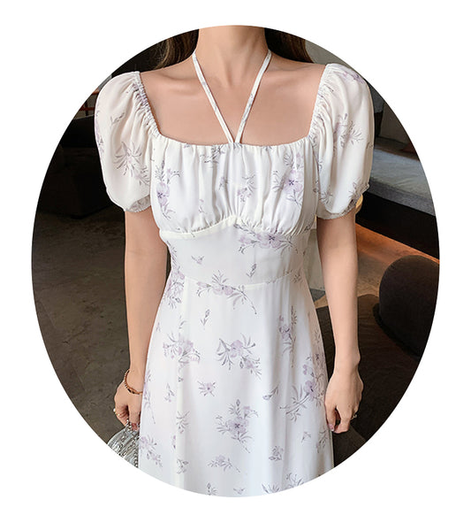 Vestido Retro Floral con Escote Cuadrado Francés para Mujer - Image 2