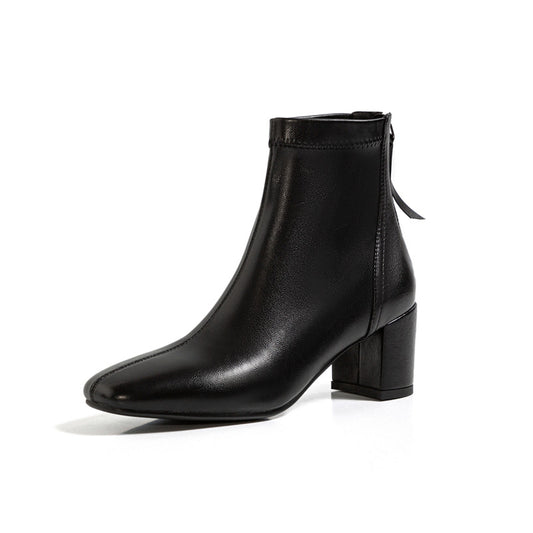 Botas Cortas Mujer Punta Cuadrada Estilo Retro Nude Versátiles - Image 2