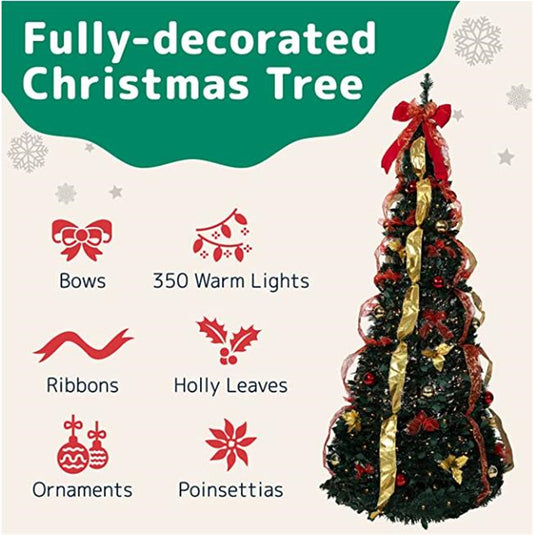 Árbol de Navidad Retráctil 1.8M con Adornos y Decoraciones Plegables - Image 2