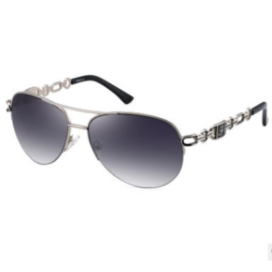 Women's pilot sunglasses with rose gold frames, pink mirrored lenses, and chain-link detail on the temples. - Image 2
