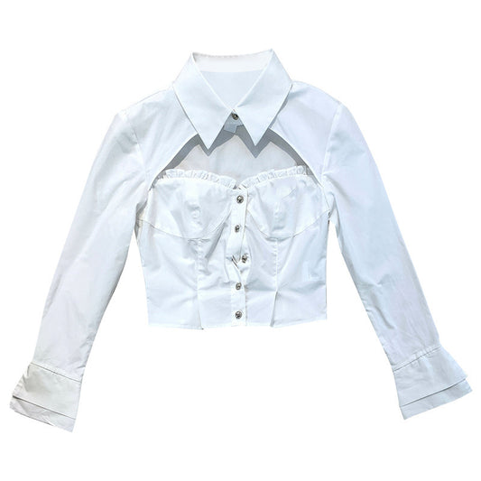 Blusa Blanca Elegante con Detalles de Volantes y Encaje Calado - Image 2