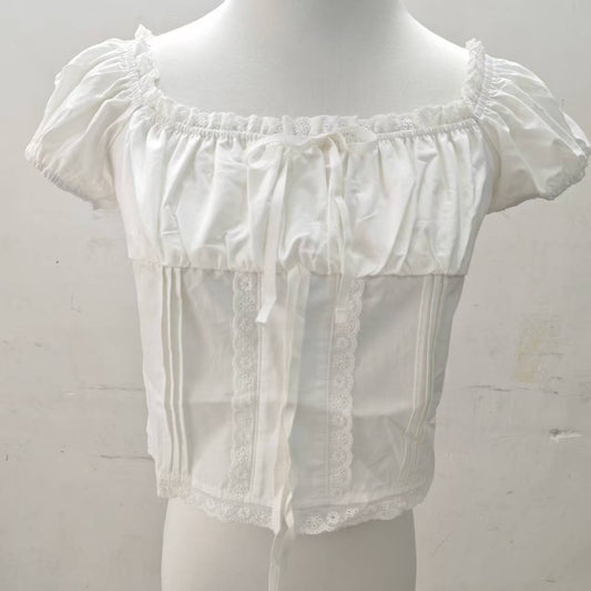 Blusa Corta de Encaje con Cuello Cuadrado y Lazada - Image 2