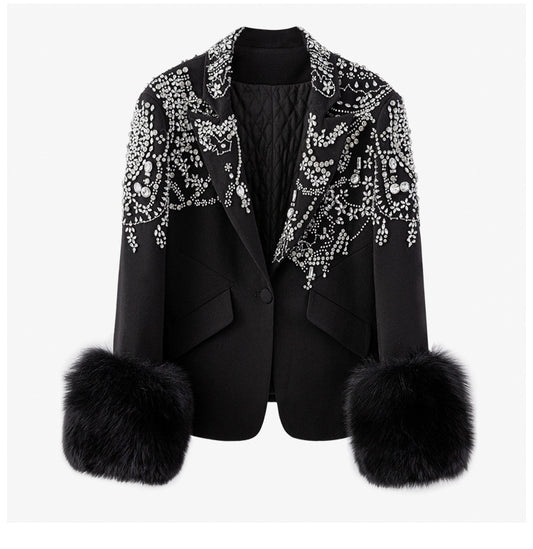 Blazer Elegante Negro con Cuello Solapa y Detalles en Strass - Image 2