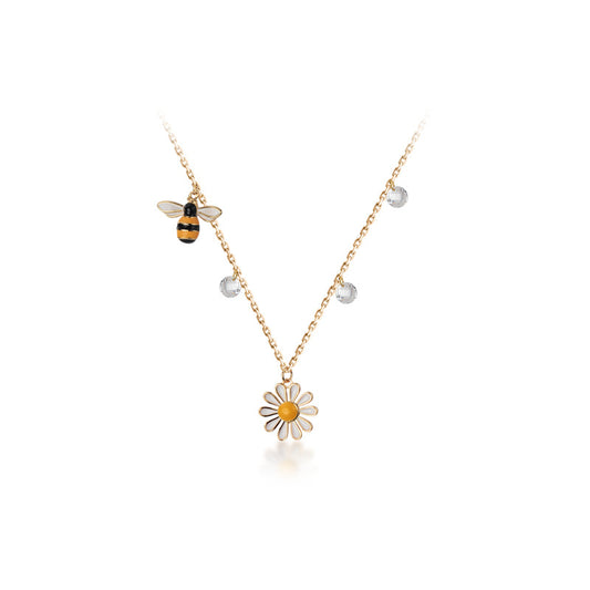 Collar Delicado de Margarita Blanca y Abeja Dorada - Cadena de Clavícula - Image 2