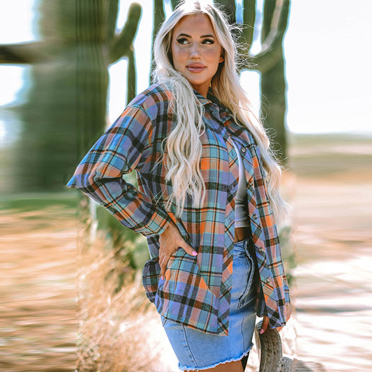 Camisa Cuadros Casual Suelta con Múltiples Hebillas para Mujer - Image 2