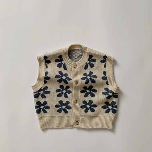 Chaleco Tejido Flores Retro Estilo Coreano para Niños - Image 2