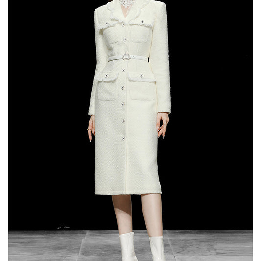 Abrigo de Lana Tweed Entallado Largo Medio para Mujer - Image 2