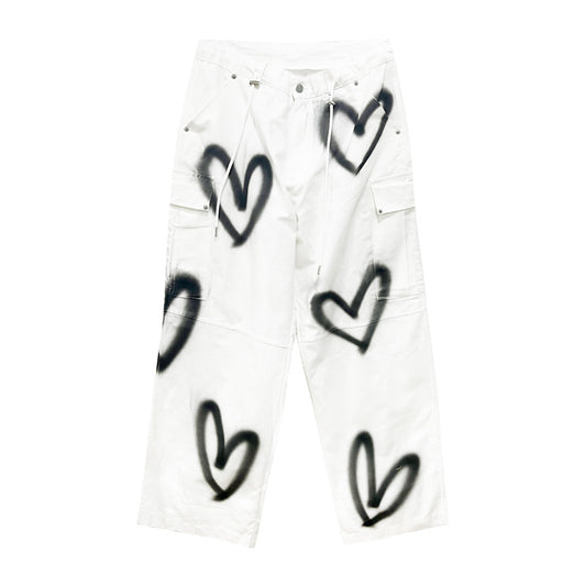 Pantalones Anchos con Cordones y Corazón Graffiti - Estilo Urbano Cool - Image 2