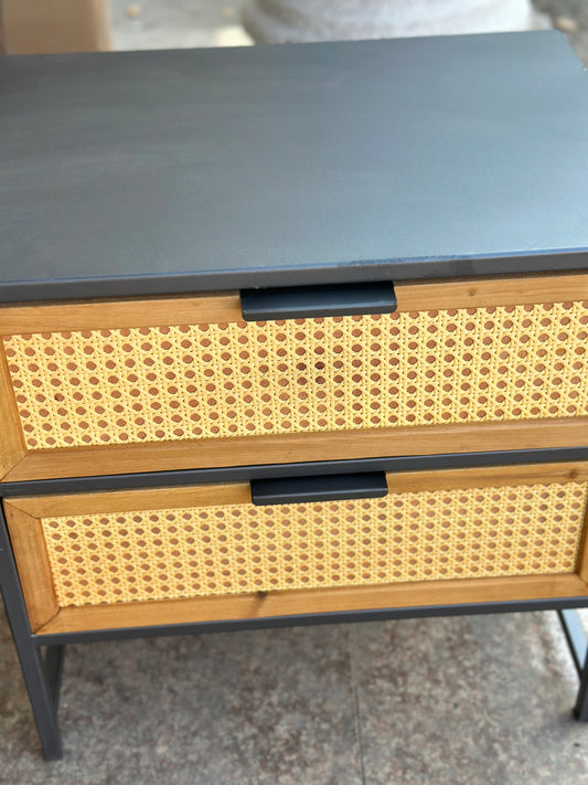 Gabinete Retro de Madera de Hierro y Ratán Tejido con Dos Cajones - Image 2