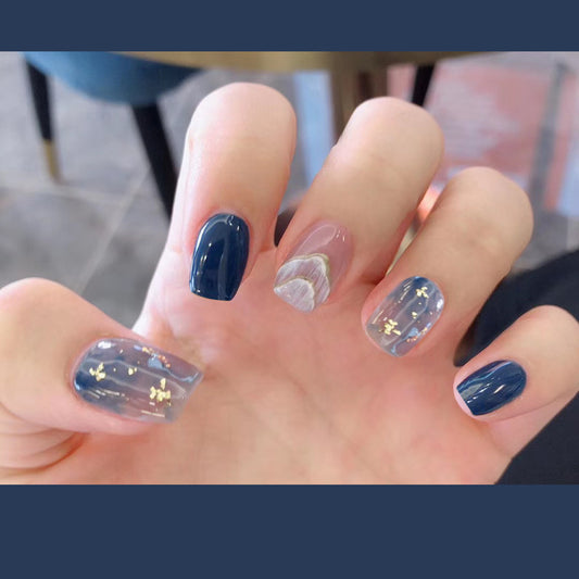 Uñas Postizas Adhesivas Azul Marino con Efecto Degradado - Image 2