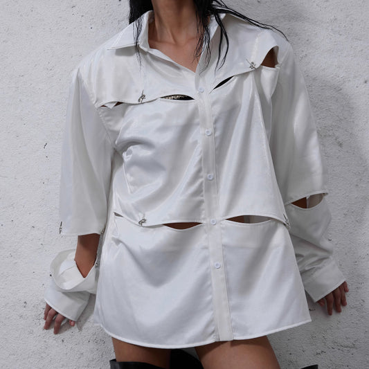 Camisa Oversized con Hombros Acolchados y Detalles Calados - Image 2