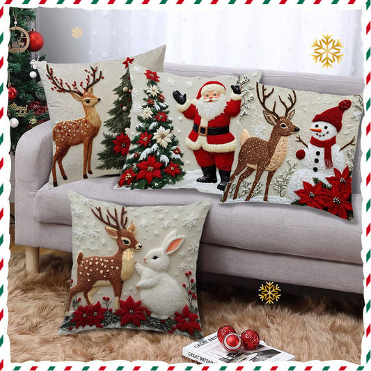 Funda de Cojín Navideño con Diseño de Alce y Conejo - Decoración Lino para Sofá - Image 2