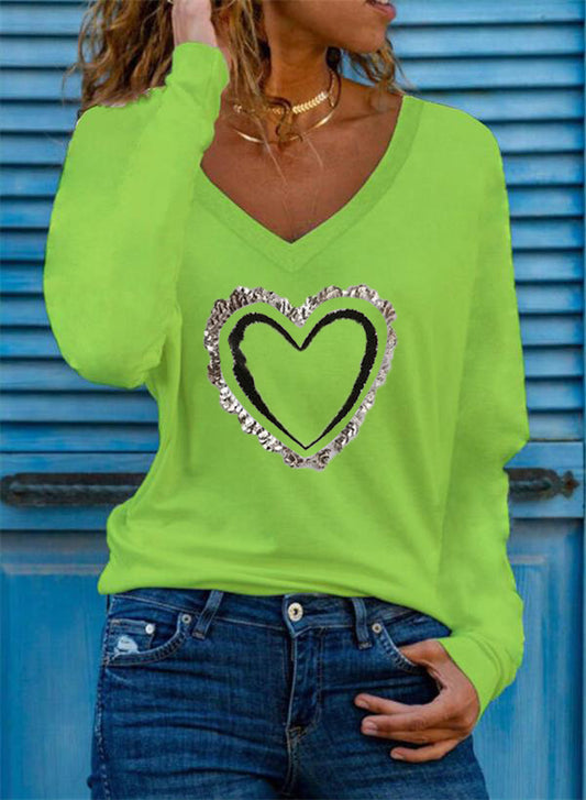 Blusa Básica Mujer con Estampado de Corazones, Cuello V y Mangas Largas - Image 2