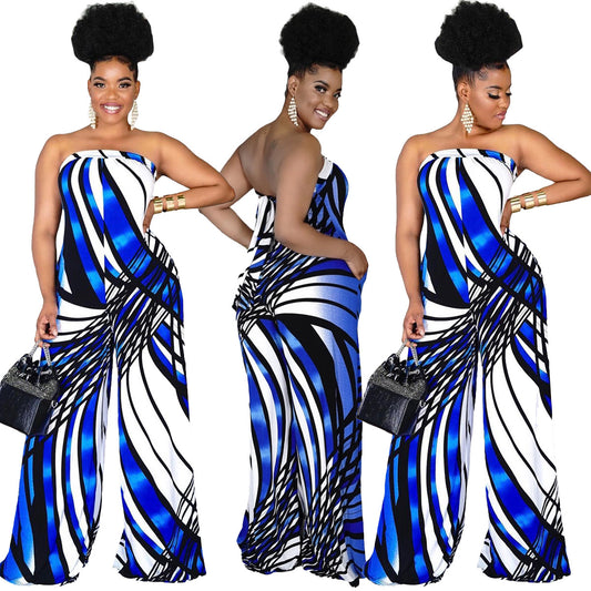 Jumpsuit Estampado Halter Tubo Talla Grande para Mujer - Pantalón Ancho - Image 2