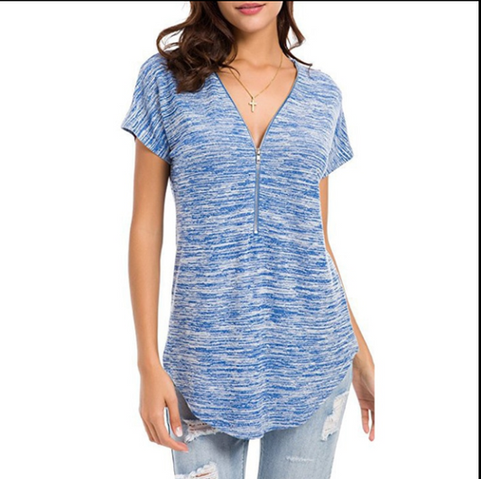 Blusa Suelta V-Escote Manga Corta con Detalles de Costura - Image 2
