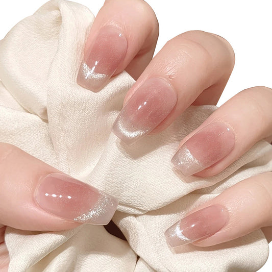 Uñas Postizas French Cat Eye Cortas Rubor - Manicura Artesanal Lista para Usar - Image 2