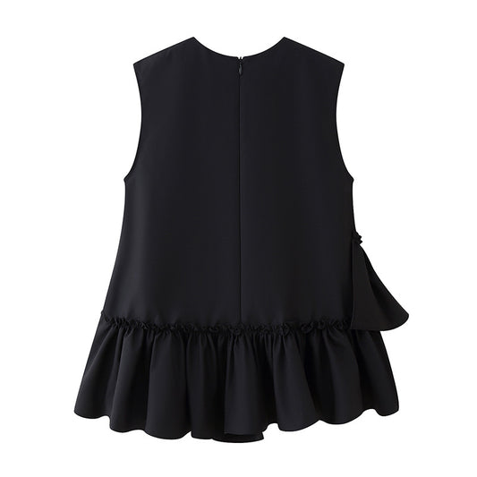Blusa sin Mangas con Diseño Irregular y Volantes Perlados para Mujer - Image 2