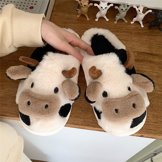 Pantuflas de Lana Cálidas con Diseño de Vaca Caricatura para Mujer - Image 2