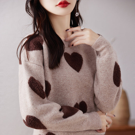 Suéter de Cuello Redondo en Lana Pura para Mujer - Diseño Love - Image 2