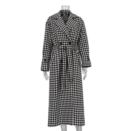 Abrigo Trench Cuadros Pied de Poule Elegante para Mujer - Image 2