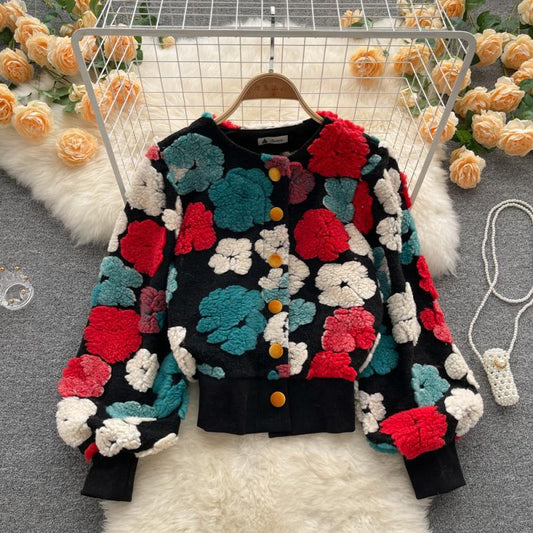 Cardigan Floral Tridimensional Elegante Entallado para Mujer - Image 2