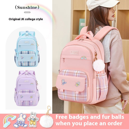 Mochila Escolar a Cuadros para Niñas de Primaria - Image 2