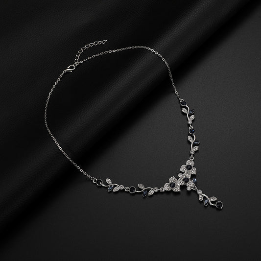 Conjunto de Collar y Aretes de Aleación con Diamantes y Motivo Floral - Image 2