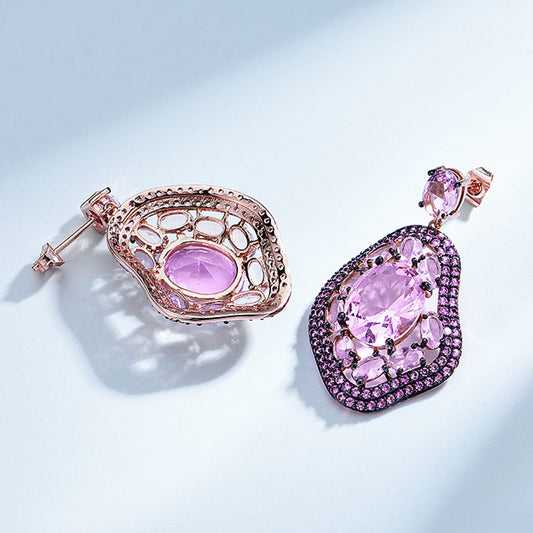 Aretes Geométricos Ovalados con Diamantes de Cristal Brillante - Image 2