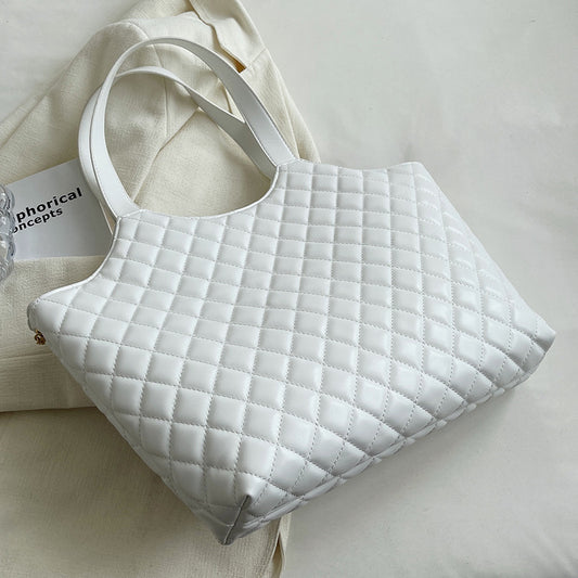 Bolsa Tote Elegante con Cadena Acolchada Cuadros Diamante - Bolso Crossbody de Gran Capacidad - Image 2