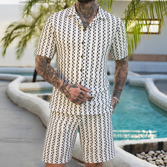 Conjunto Casual de Camisa a Rayas y Shorts para Hombre - Image 2