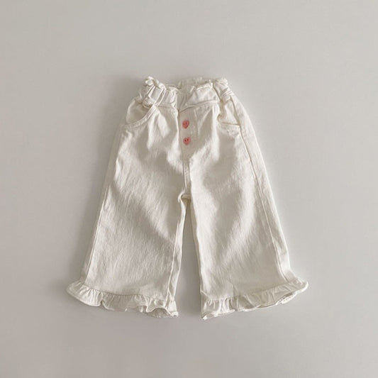 Pantalones Anchos de Niña con Detalle de Encaje y Oreja Retro - Moda Casual Primavera - Image 2