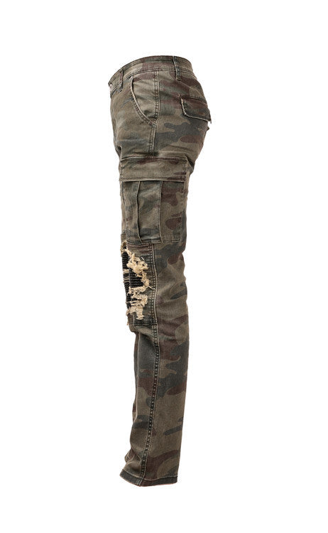 Jeans Camuflajeados Rotos con Detalles de Cuero y Diseño Desgastado - Image 2